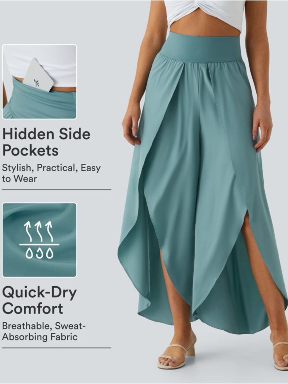 Halara Breezeful™ High Waisted Palazzo Flowy Wide Leg Pant Size XL in Stone Blue